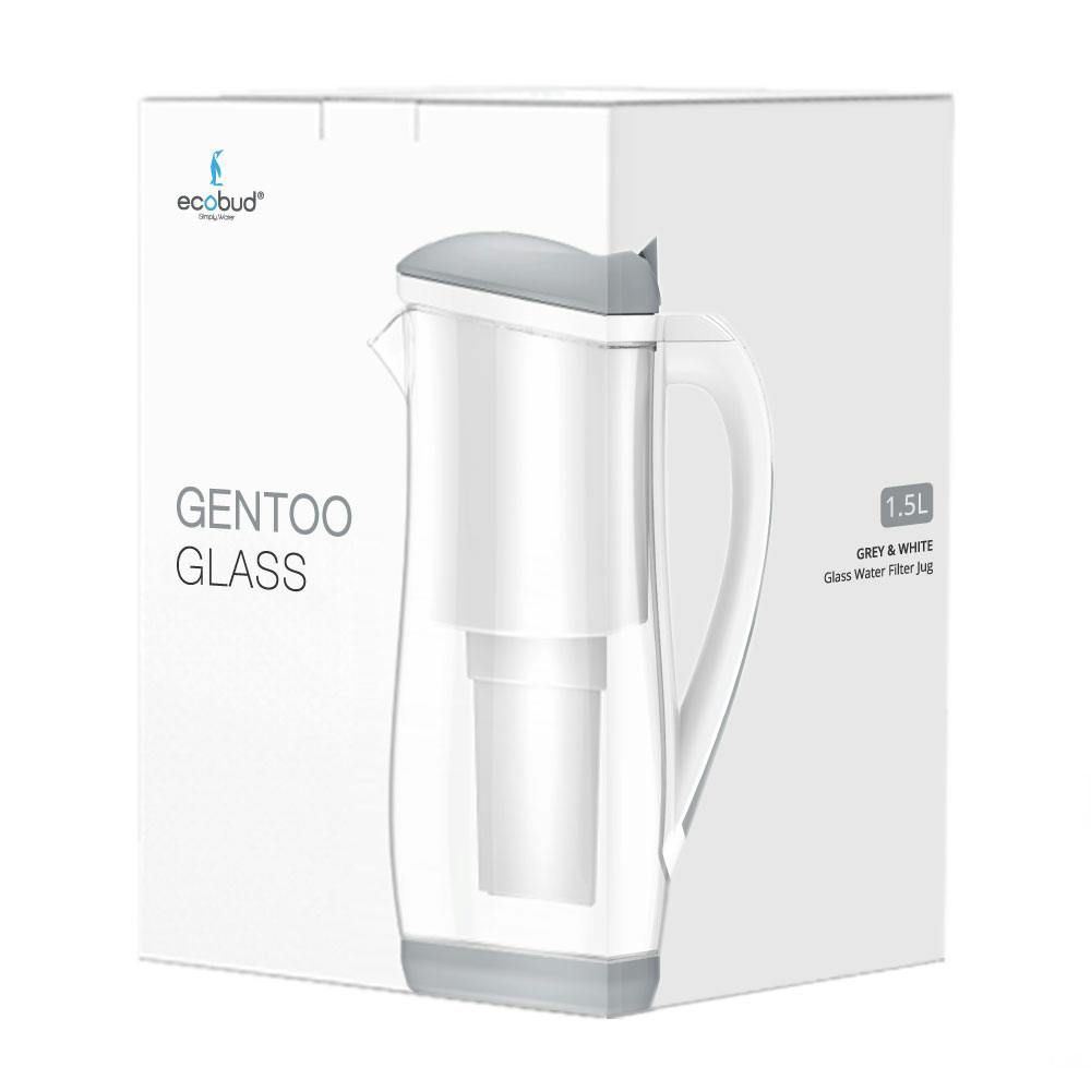 Premium Gentoo Glass Alkaline Water Filter Jug  Removes fluoride,  chlorine, bacteria and contaminants