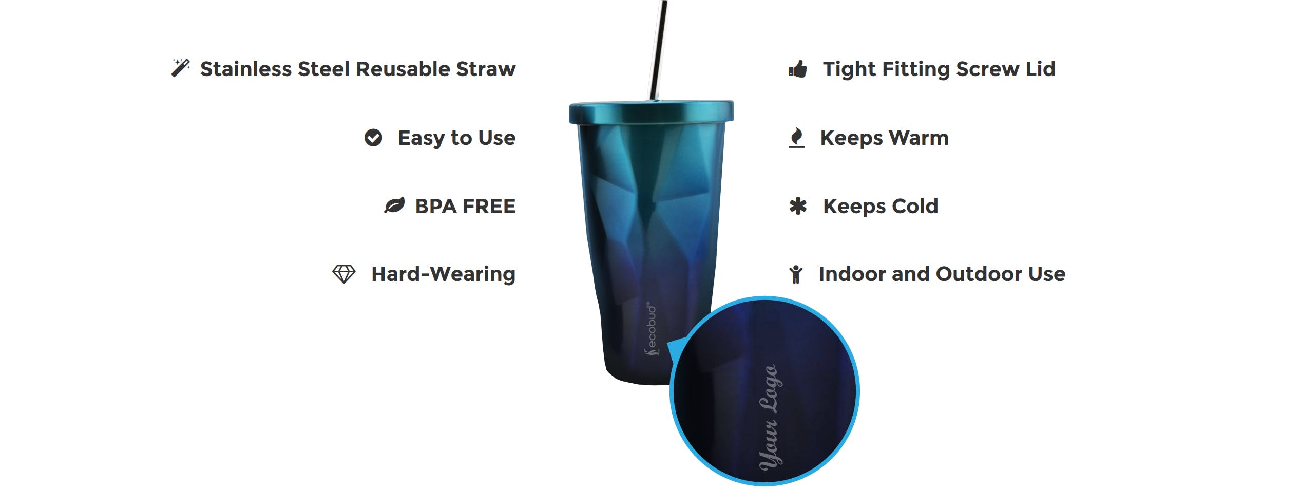 Stainless Steel Cup and Straw - Blue
